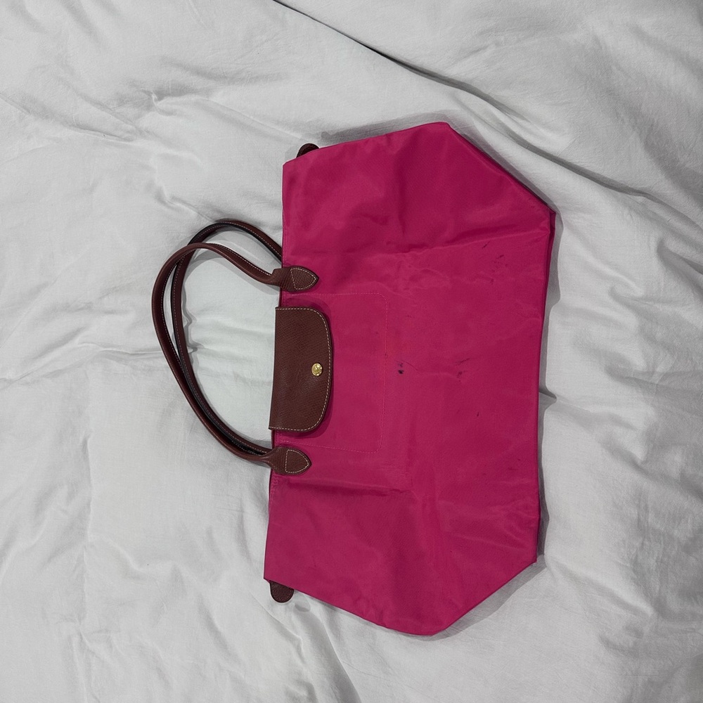 Longchamp Fuchsia Tote with Chocolate Accents